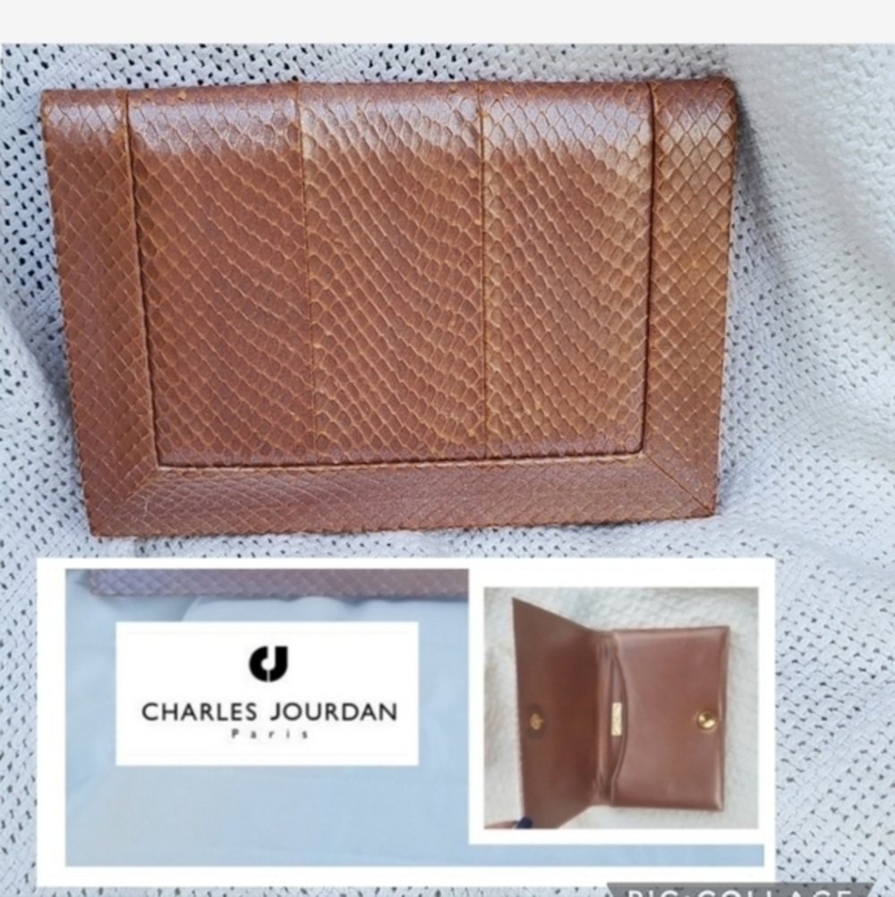 Charles Jourdan pearlized snakeskin clutch NWD